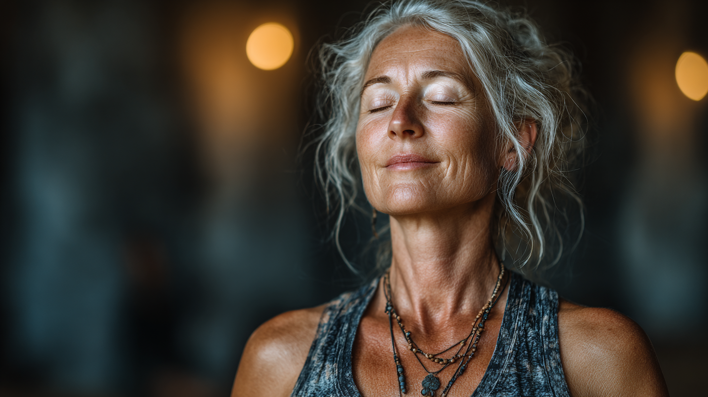 Grup de seniori practicând yoga în natură